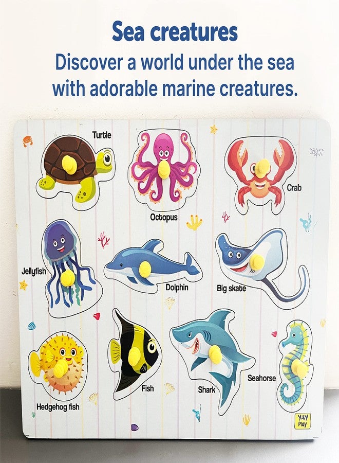YaYplay Shape Ocean Animal Knob And Peg Puzzle Wooden Shape Puzzle Shape Sorter Educational Learning Puzzle For 2-5 Year Kids - Image 4